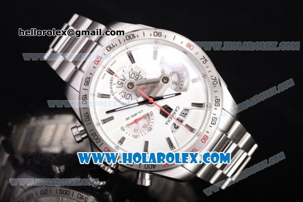 Tag Heuer Grand Carrera Calibre 36 Chrono Miyota Quartz Full Steel with White Dial and Stick Markers - Click Image to Close